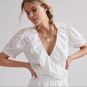 NWT - Anthropologie Forever That Girl Lacy Ruffled Wrap Blouse